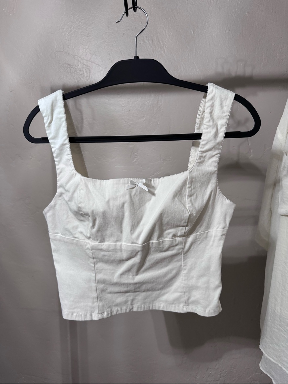 Size LARGE - White Square Neck Cotton Tank Top